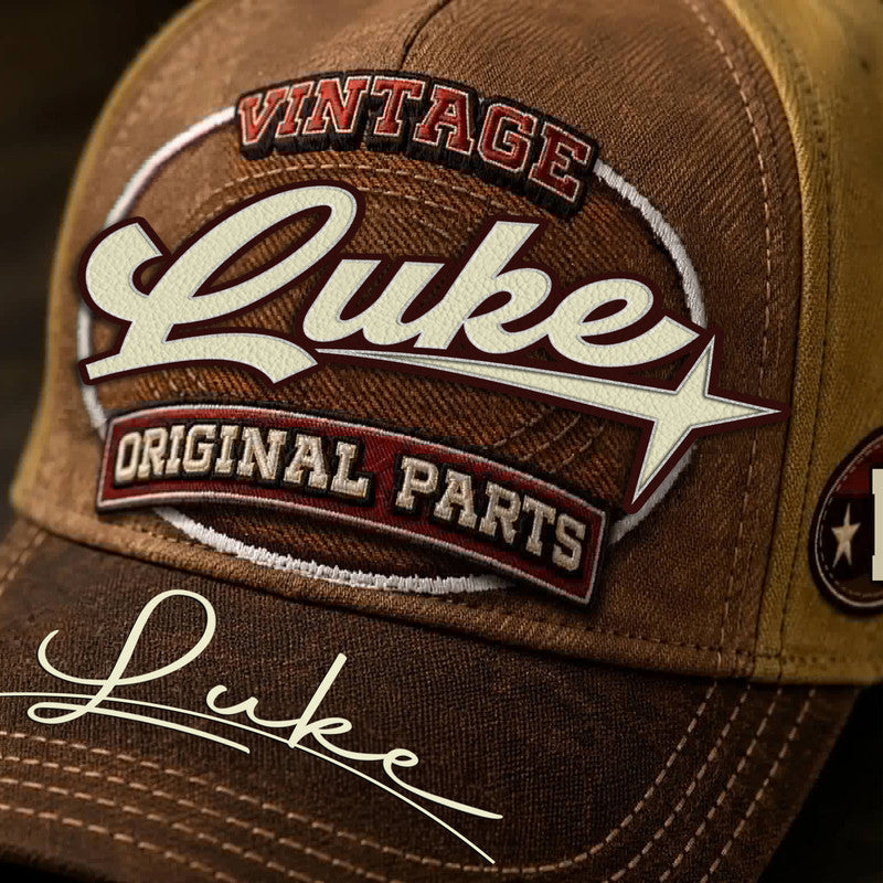 LUKE TC02 HH79  Personalized Name Baseball Cap, Vintage Retro Hat, Custom Gift for Him & Her