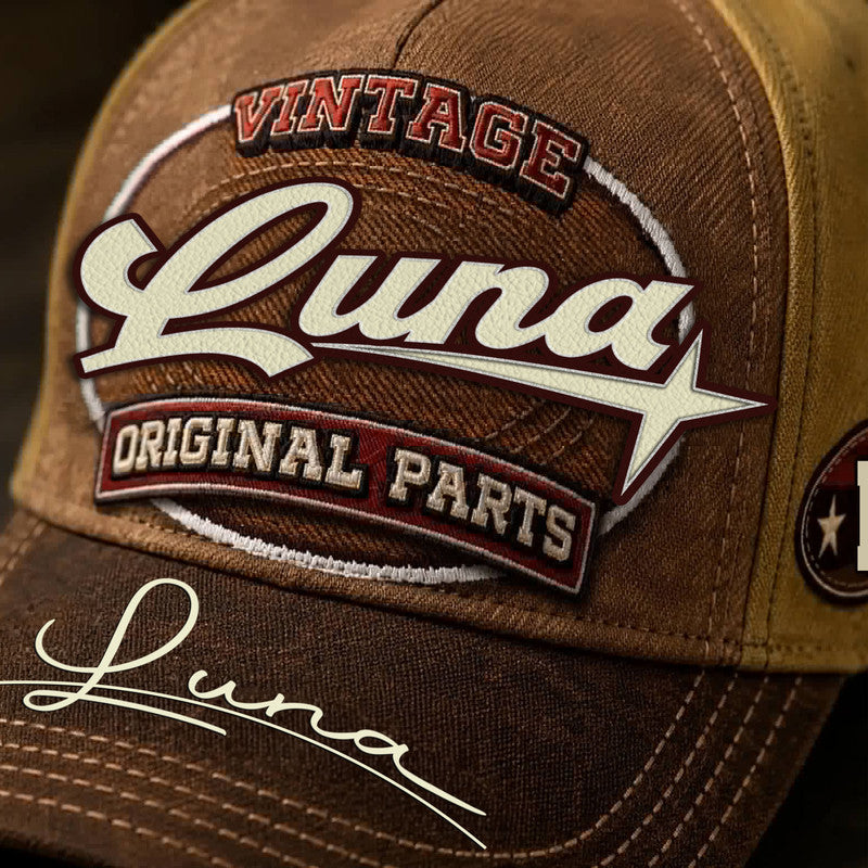 LUNA TC02 HH79  Personalized Name Baseball Cap, Vintage Retro Hat, Custom Gift for Him & Her