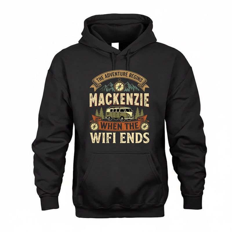 MACKENZIE TT898-K6-229 – Personalized Funny Camping Quote Apparel “The Adventure Begins When The WiFi Ends”