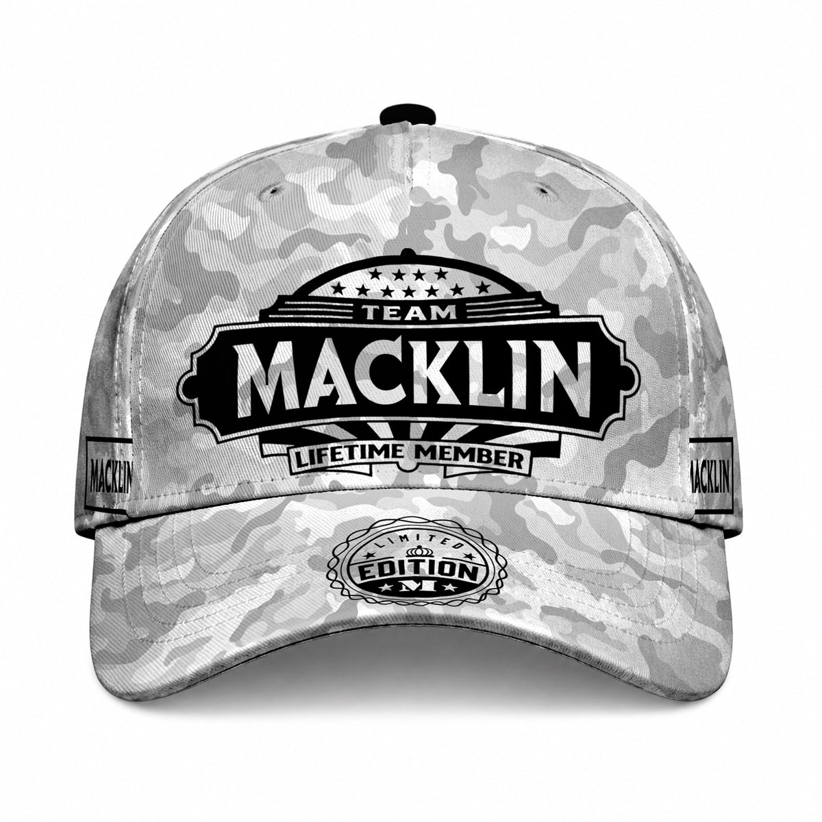 MACKLIN TC01 HH79 Team Your Name Hat, Personalized Camo Baseball Cap, Custom Family Gift, Gift for Him Her
