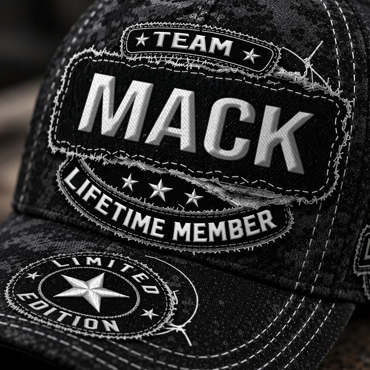 MACK TC03 HH79  Personalized Black Camo Baseball Cap, Custom Name Family Hat