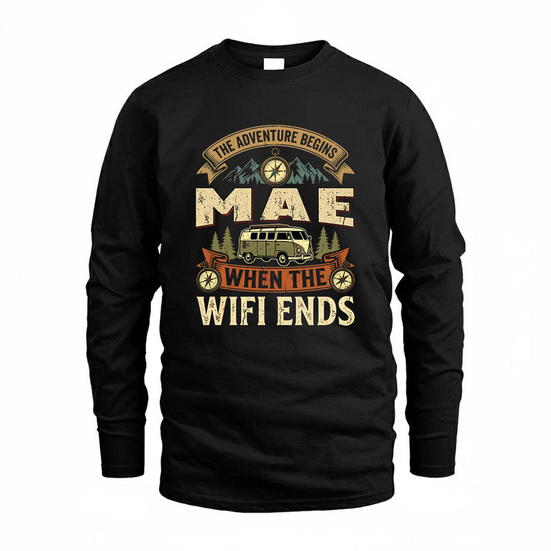 MAE TT898-K6-229 – Personalized Funny Camping Quote Apparel “The Adventure Begins When The WiFi Ends”