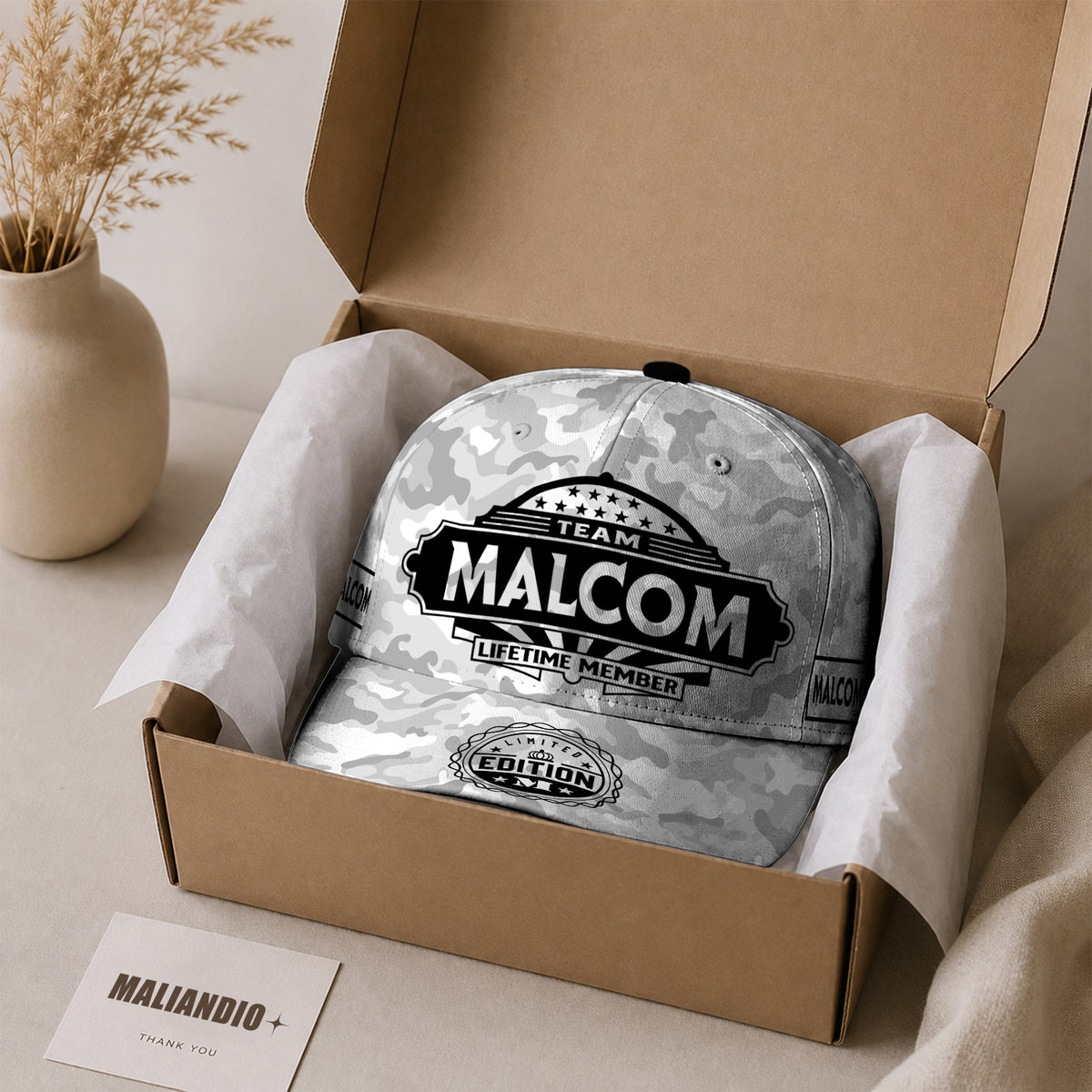 MALCOM TC01 HH79 Team Your Name Hat, Personalized Camo Baseball Cap, Custom Family Gift, Gift for Him Her