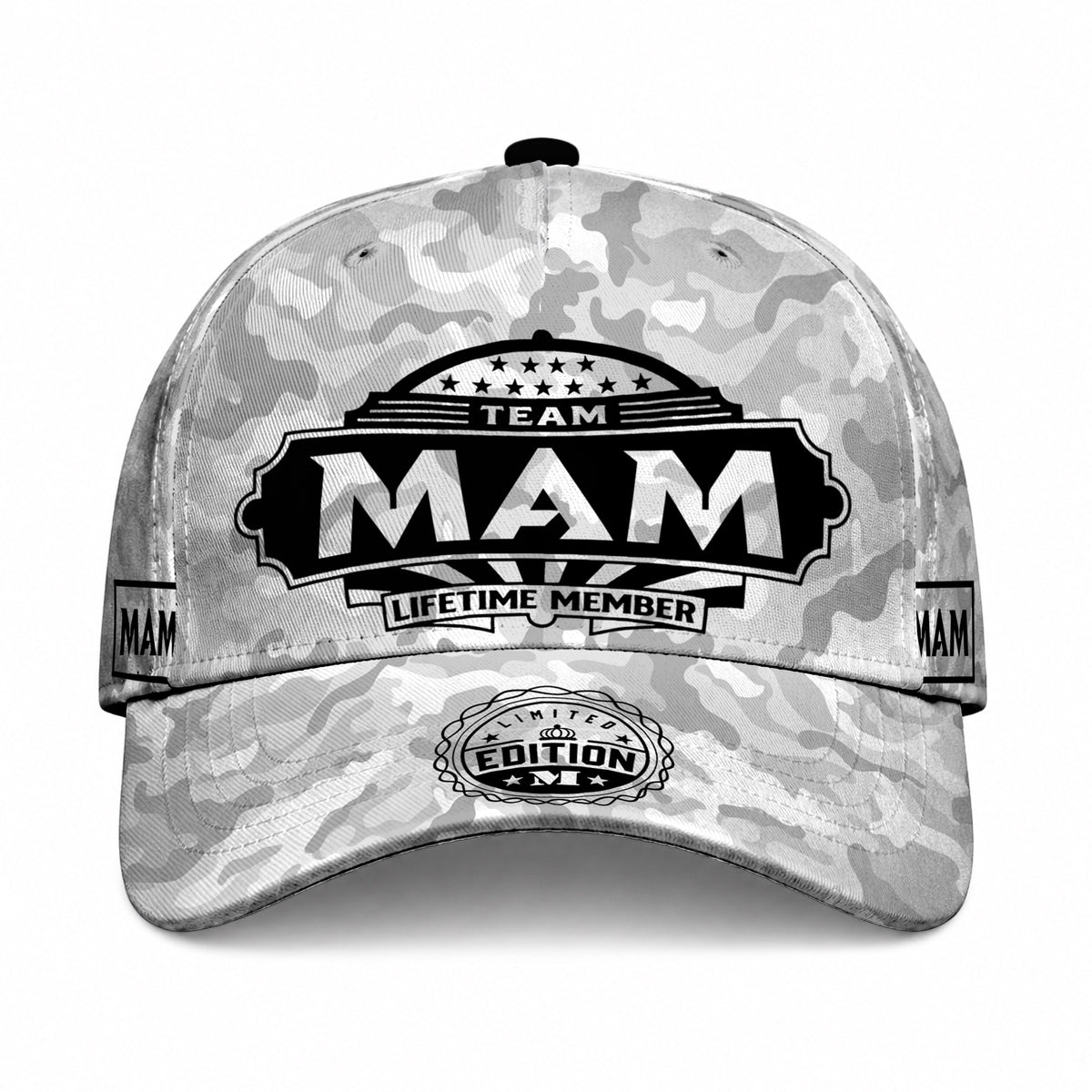 MAM TC01 HH79 Team Your Name Hat, Personalized Camo Baseball Cap, Custom Family Gift, Gift for Him Her