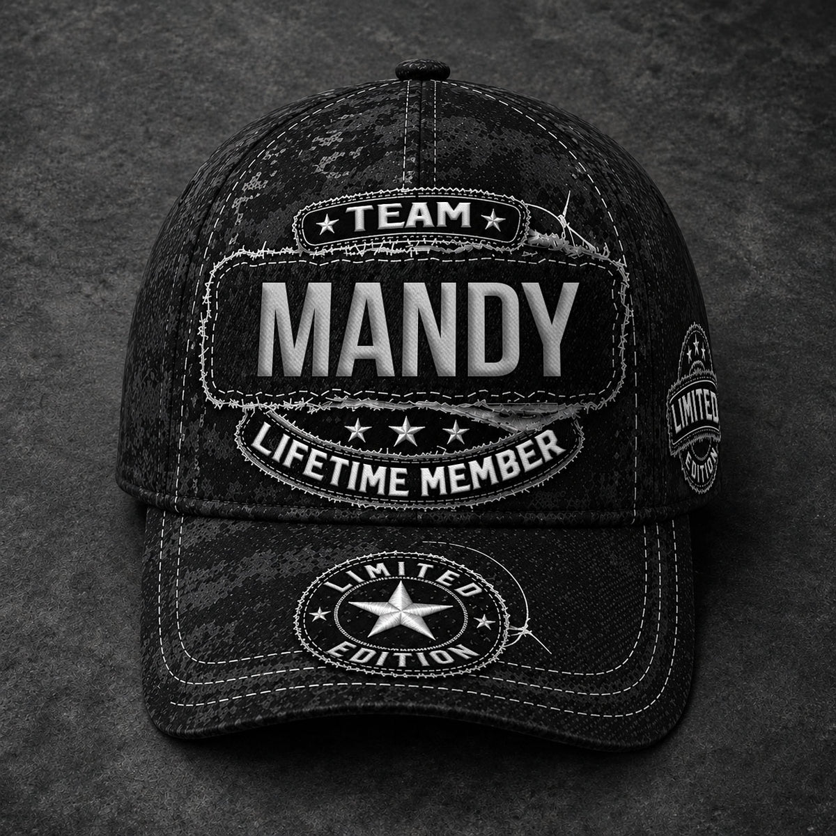 MANDY TC03 HH79  Personalized Black Camo Baseball Cap, Custom Name Family Hat
