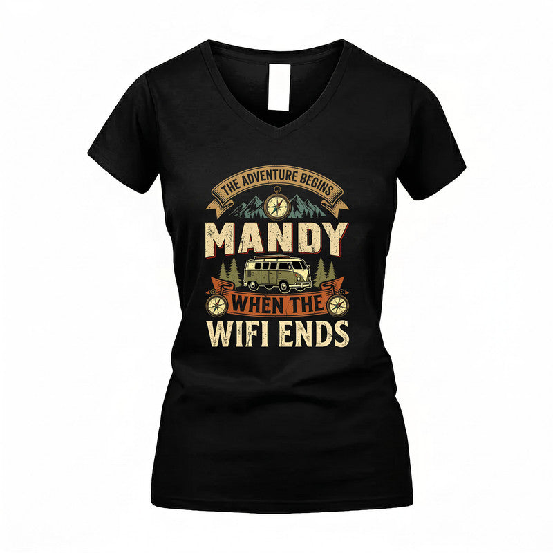 MANDY TT898-K6-229 – Personalized Funny Camping Quote Apparel “The Adventure Begins When The WiFi Ends”