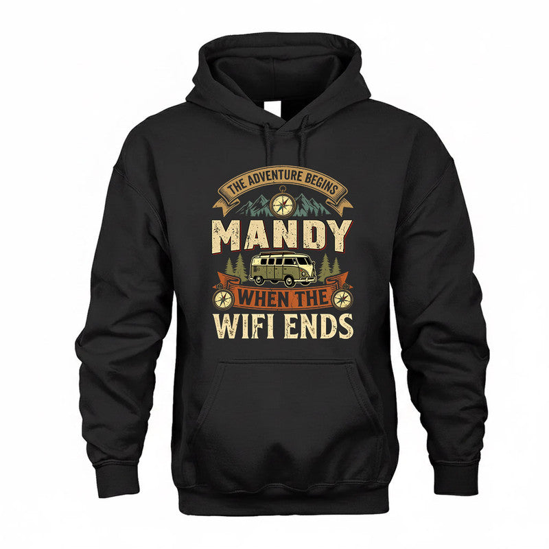MANDY TT898-K6-229 – Personalized Funny Camping Quote Apparel “The Adventure Begins When The WiFi Ends”