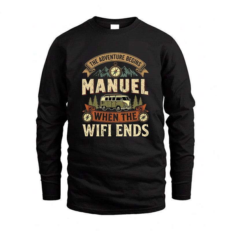 MANUEL TT898-K6-229 – Personalized Funny Camping Quote Apparel “The Adventure Begins When The WiFi Ends”
