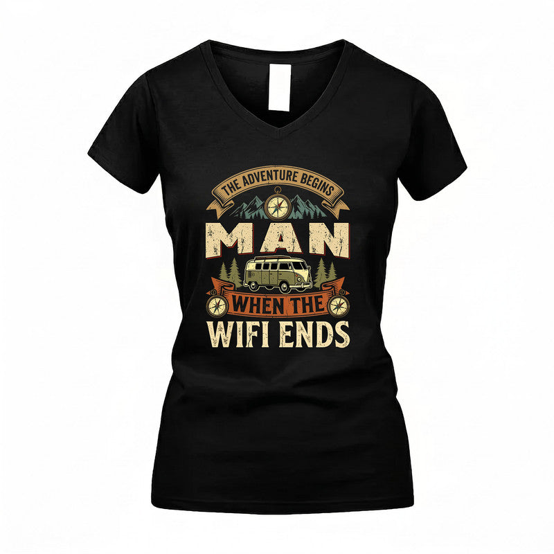 MAN TT898-K6-229 – Personalized Funny Camping Quote Apparel “The Adventure Begins When The WiFi Ends”