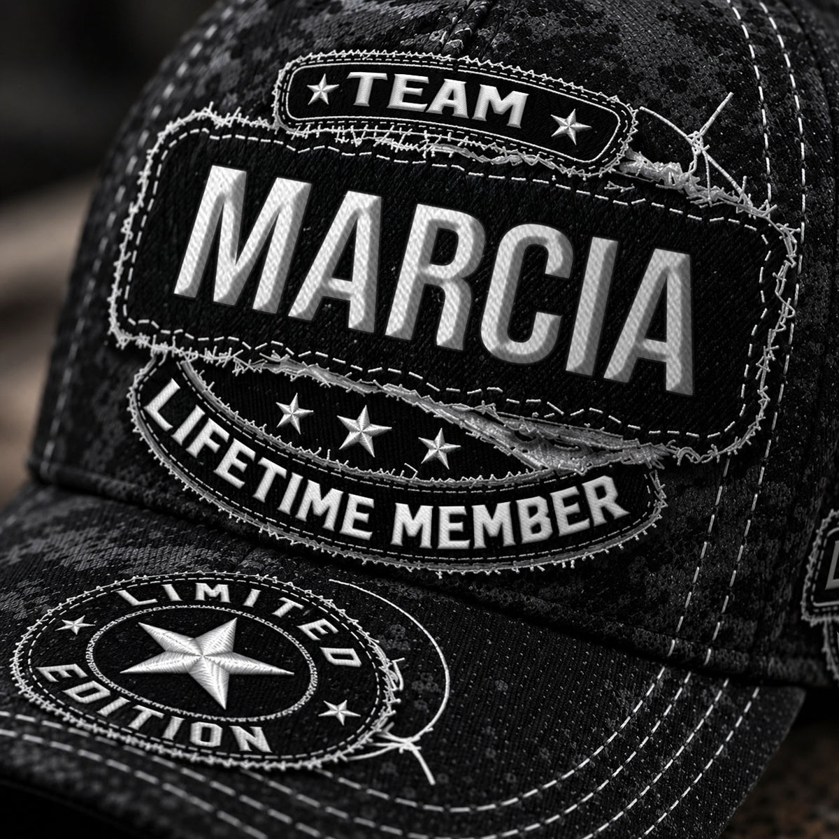 MARCIA TC03 HH79  Personalized Black Camo Baseball Cap, Custom Name Family Hat