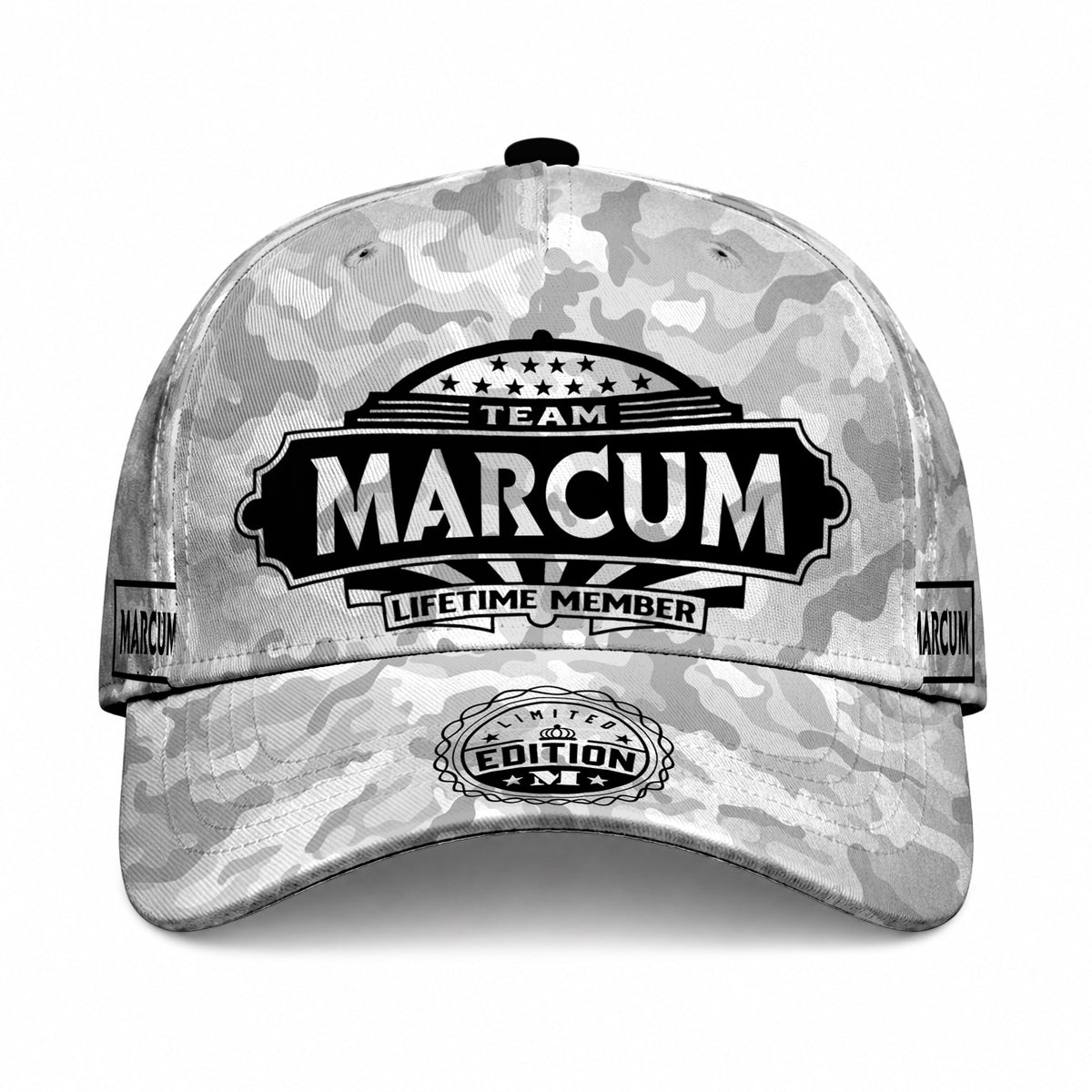 MARCUM TC01 HH79 Team Your Name Hat, Personalized Camo Baseball Cap, Custom Family Gift, Gift for Him Her