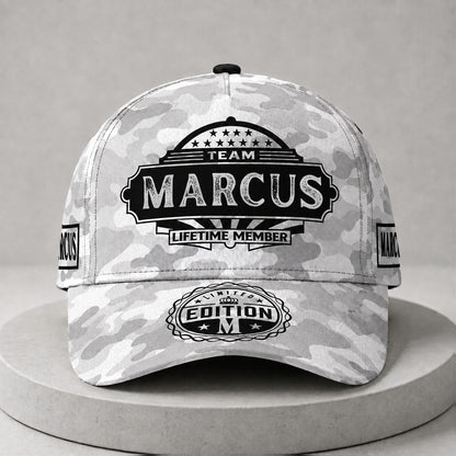 MARCUS TC01 HH79 Team Your Name Hat, Personalized Camo Baseball Cap, Custom Family Gift, Gift for Him Her