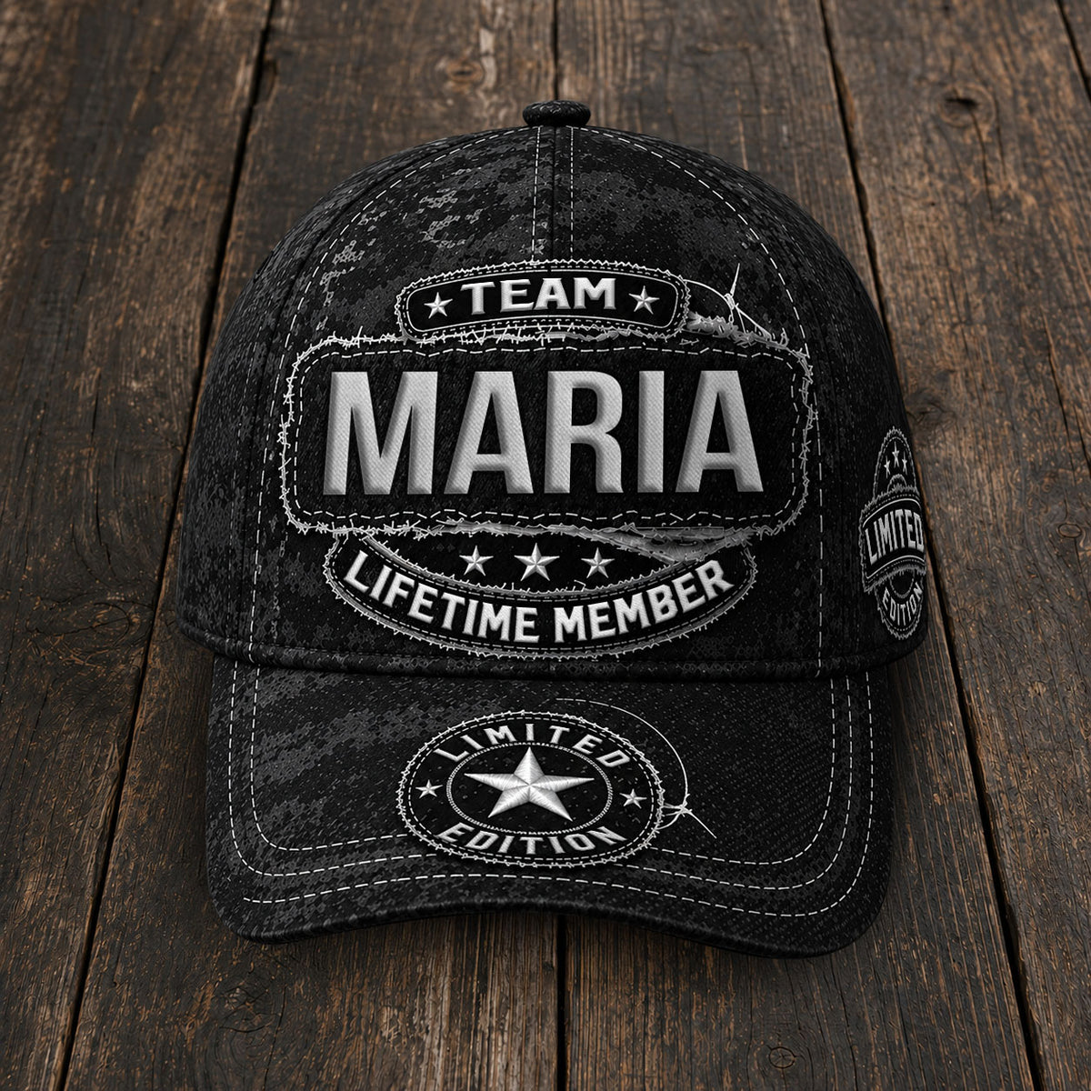 MARIA TC03 HH79  Personalized Black Camo Baseball Cap, Custom Name Family Hat