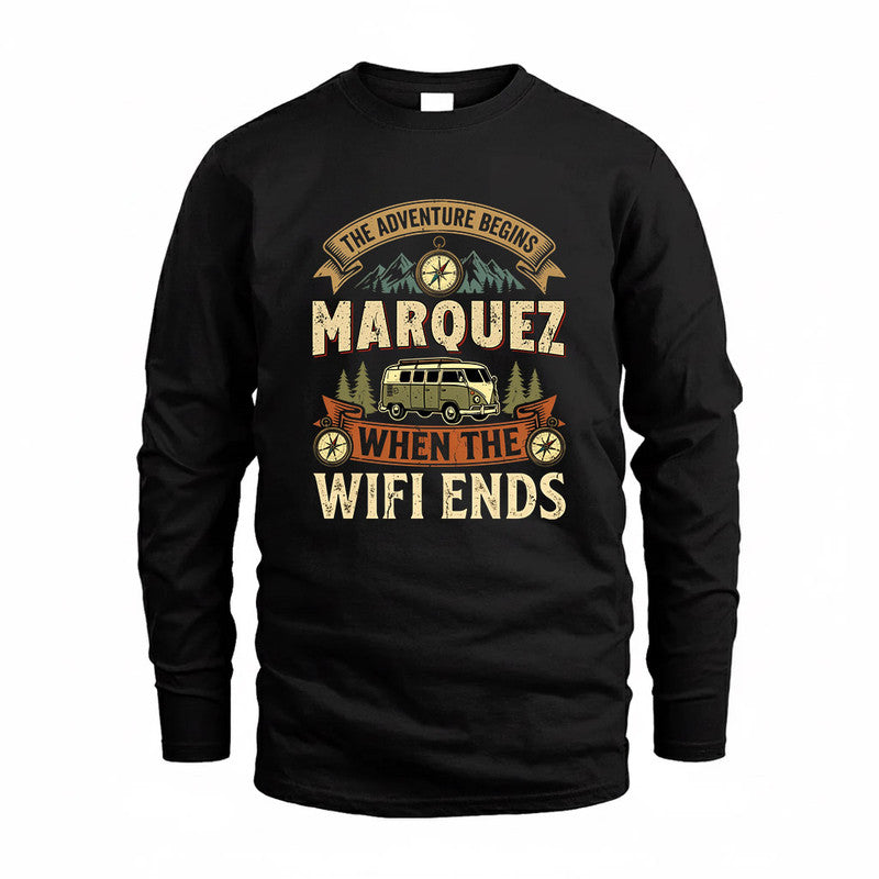 MARQUEZ TT898-K6-229 – Personalized Funny Camping Quote Apparel “The Adventure Begins When The WiFi Ends”