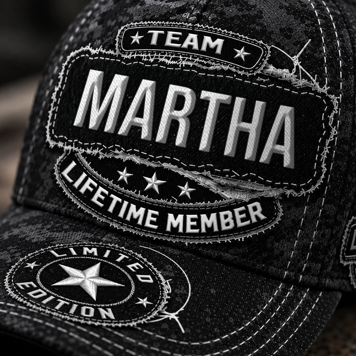 MARTHA TC03 HH79  Personalized Black Camo Baseball Cap, Custom Name Family Hat
