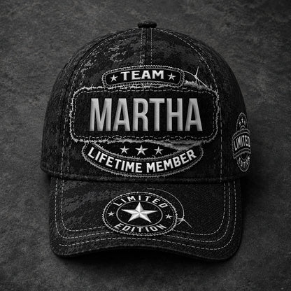 MARTHA TC03 HH79  Personalized Black Camo Baseball Cap, Custom Name Family Hat