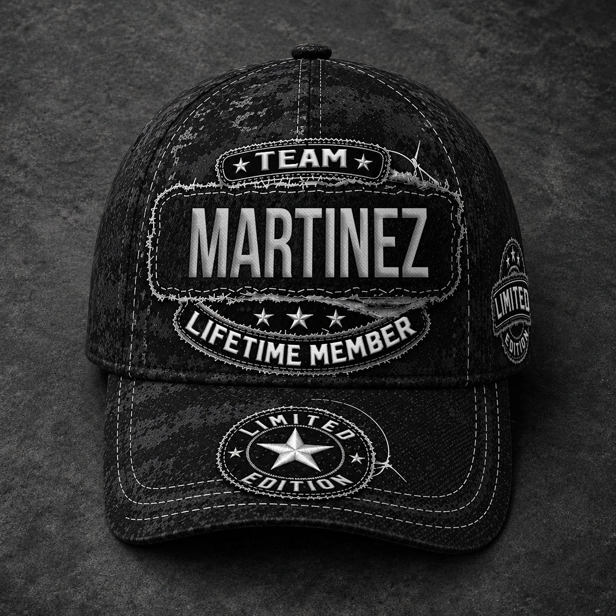MARTINEZ TC03 HH79  Personalized Black Camo Baseball Cap, Custom Name Family Hat
