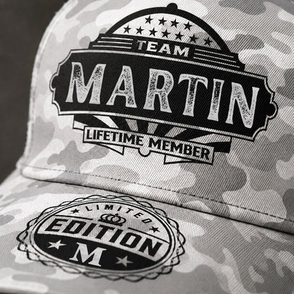 MARTIN TC01 HH79 Team Your Name Hat, Personalized Camo Baseball Cap, Custom Family Gift, Gift for Him Her