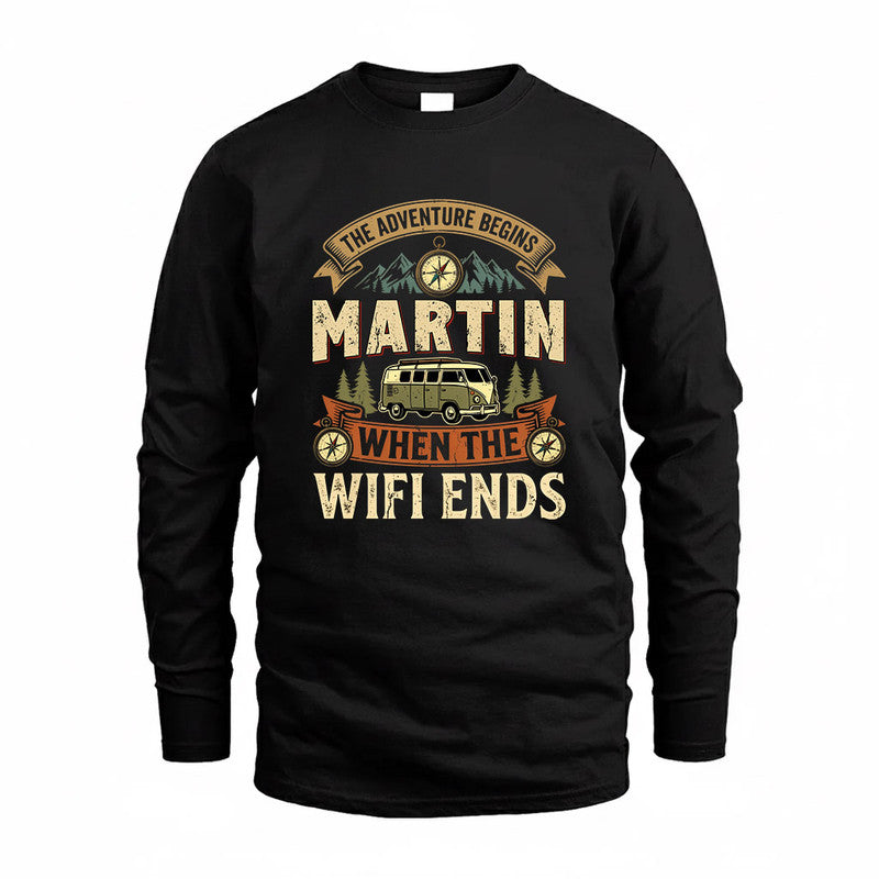 MARTIN TT898-K6-229 – Personalized Funny Camping Quote Apparel “The Adventure Begins When The WiFi Ends”