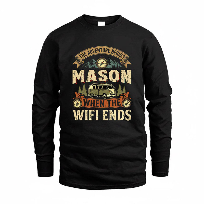 MASON TT898-K6-229 – Personalized Funny Camping Quote Apparel “The Adventure Begins When The WiFi Ends”