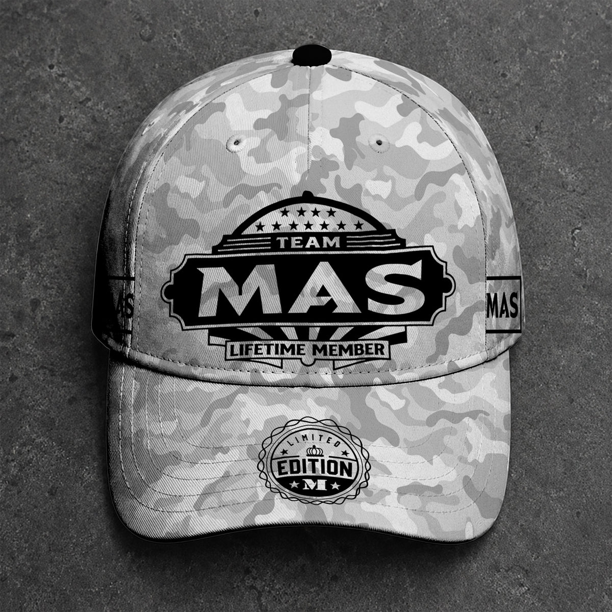 MAS TC01 HH79 Team Your Name Hat, Personalized Camo Baseball Cap, Custom Family Gift, Gift for Him Her