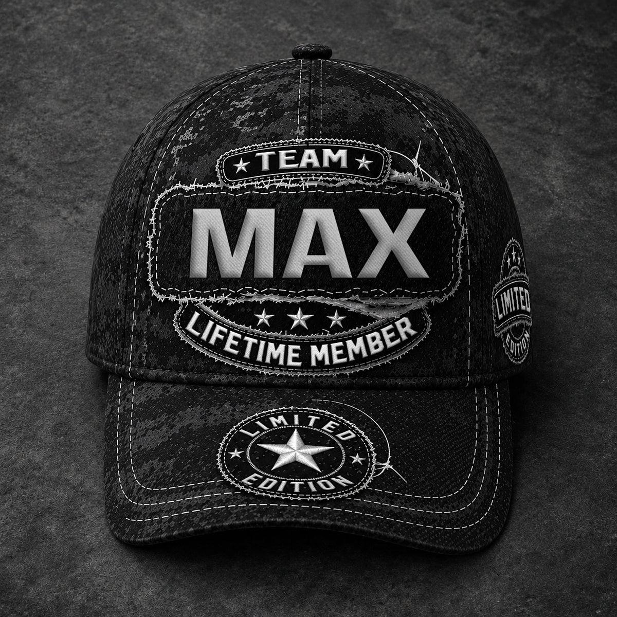 MAX TC03 HH79  Personalized Black Camo Baseball Cap, Custom Name Family Hat
