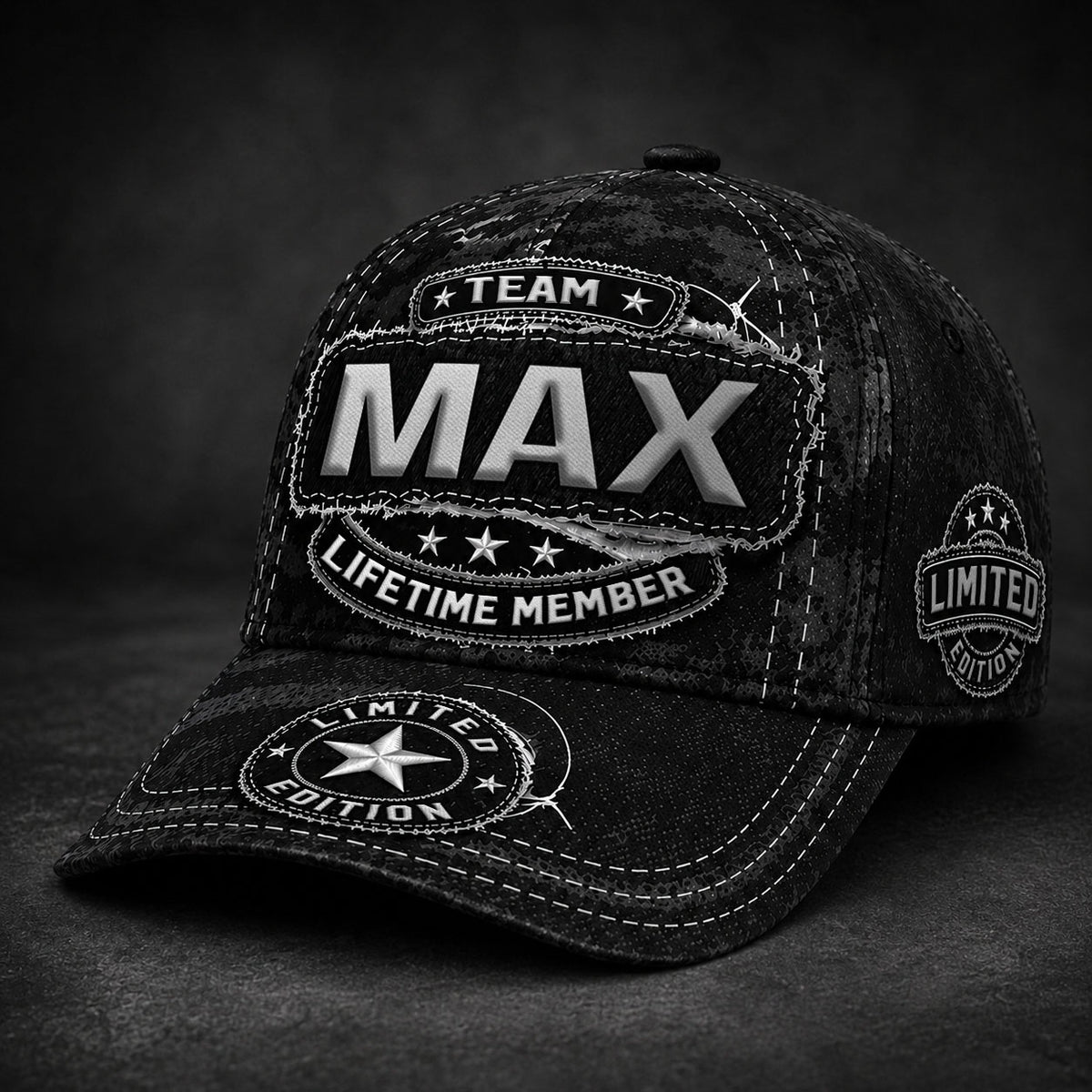 MAX TC03 HH79  Personalized Black Camo Baseball Cap, Custom Name Family Hat