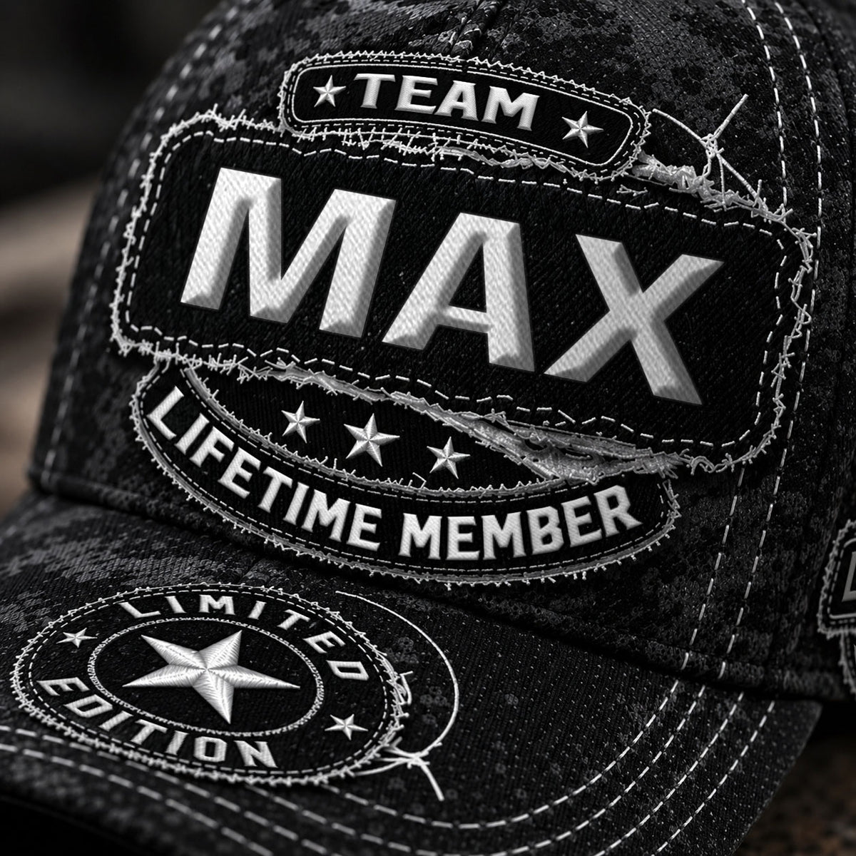 MAX TC03 HH79  Personalized Black Camo Baseball Cap, Custom Name Family Hat