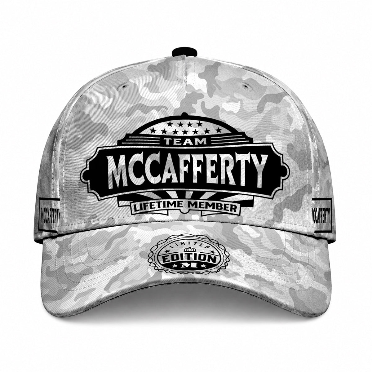MCCAFFERTY TC01 HH79 Team Your Name Hat, Personalized Camo Baseball Cap, Custom Family Gift, Gift for Him Her