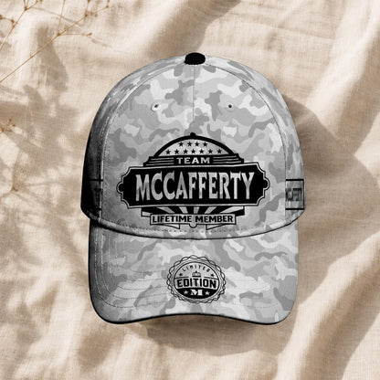 MCCAFFERTY TC01 HH79 Team Your Name Hat, Personalized Camo Baseball Cap, Custom Family Gift, Gift for Him Her