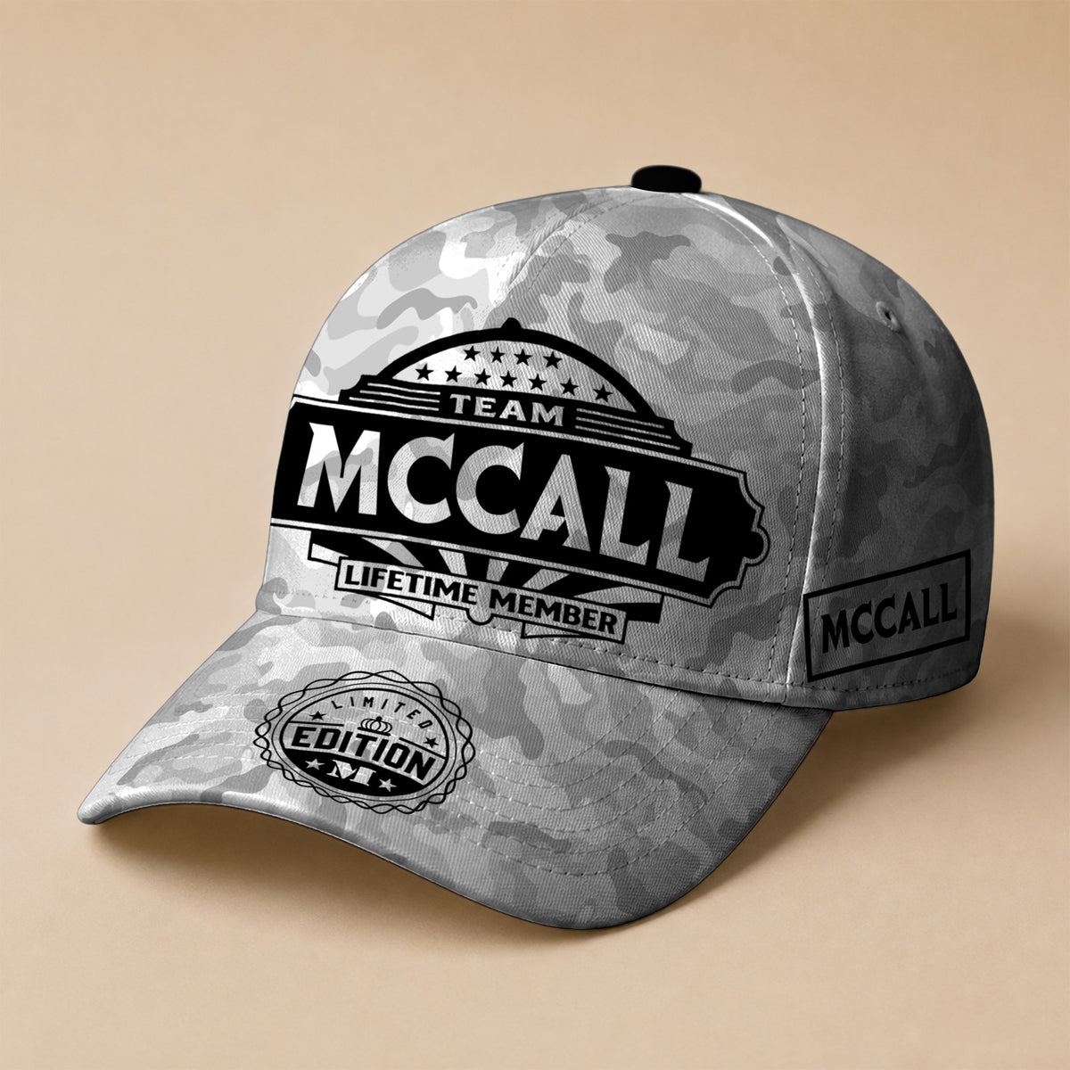 MCCALL TC01 HH79 Team Your Name Hat, Personalized Camo Baseball Cap, Custom Family Gift, Gift for Him Her