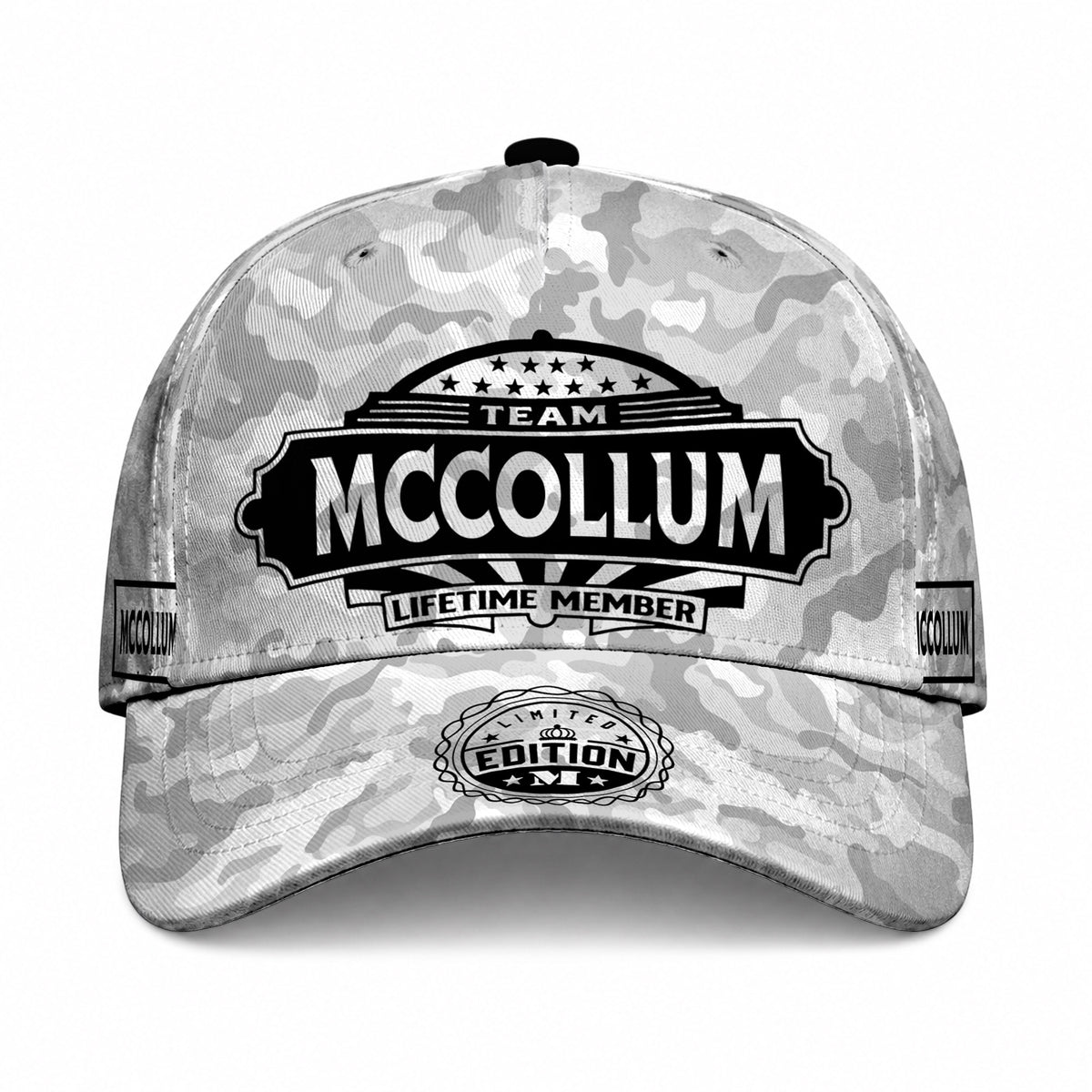 MCCOLLUM TC01 HH79 Team Your Name Hat, Personalized Camo Baseball Cap, Custom Family Gift, Gift for Him Her