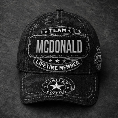 MCDONALD TC03 HH79  Personalized Black Camo Baseball Cap, Custom Name Family Hat