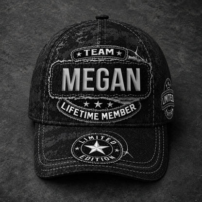 MEGAN TC03 HH79  Personalized Black Camo Baseball Cap, Custom Name Family Hat