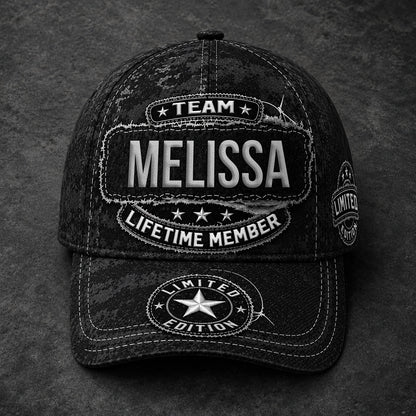 MELISSA TC03 HH79  Personalized Black Camo Baseball Cap, Custom Name Family Hat