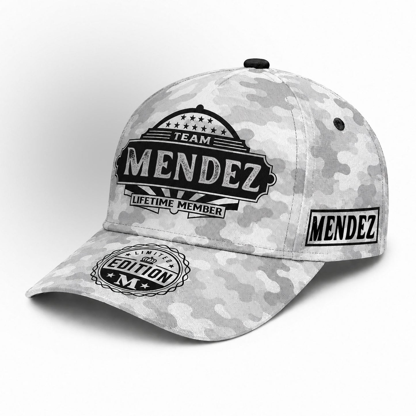 MENDEZ TC01 HH79 Team Your Name Hat, Personalized Camo Baseball Cap, Custom Family Gift, Gift for Him Her