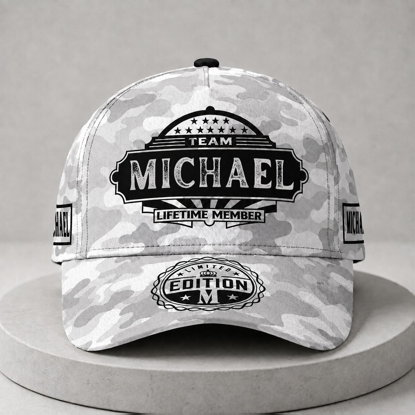 MICHAEL TC01 HH79 Team Your Name Hat, Personalized Camo Baseball Cap, Custom Family Gift, Gift for Him Her