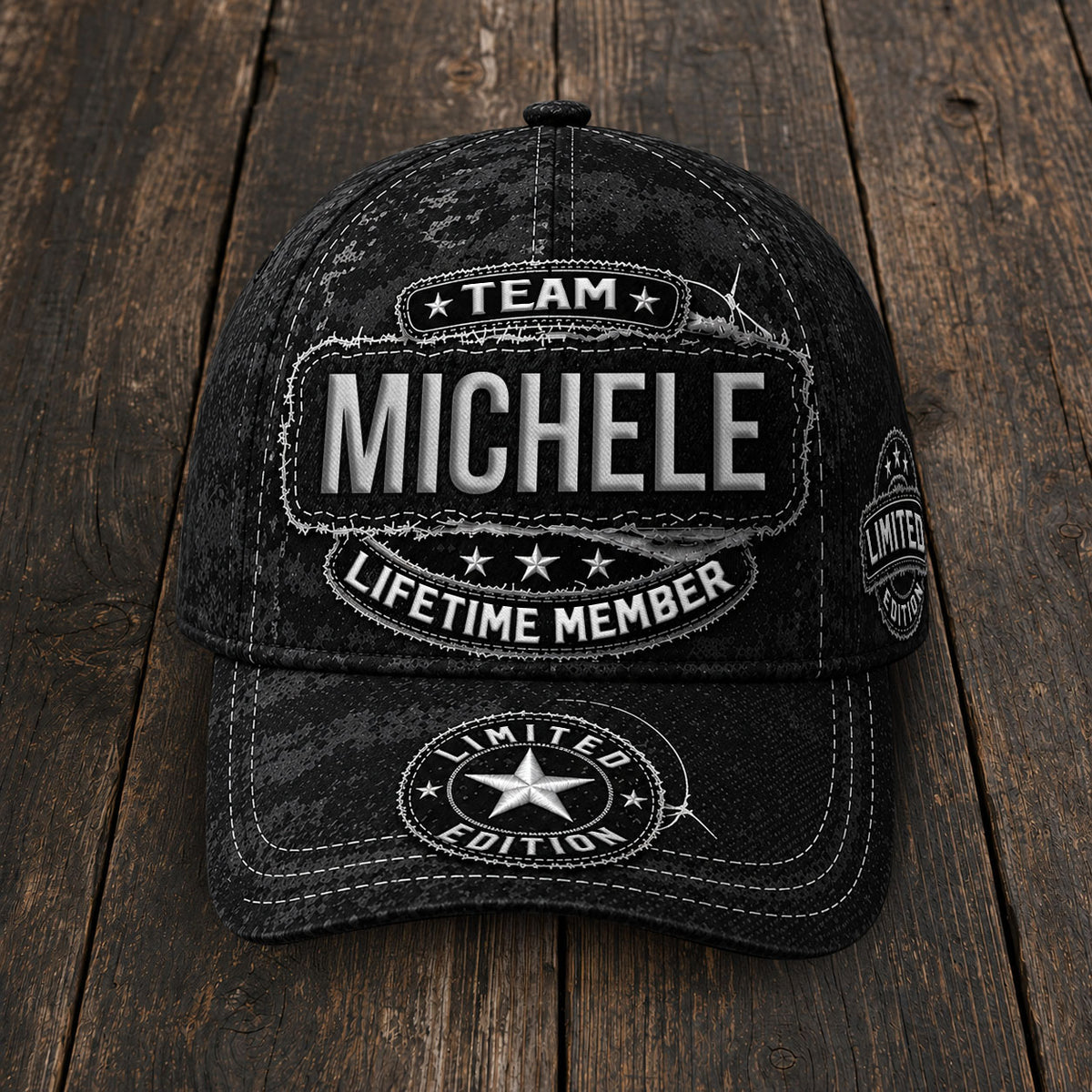 MICHELE TC03 HH79  Personalized Black Camo Baseball Cap, Custom Name Family Hat