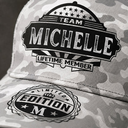 MICHELLE TC01 HH79 Team Your Name Hat, Personalized Camo Baseball Cap, Custom Family Gift, Gift for Him Her