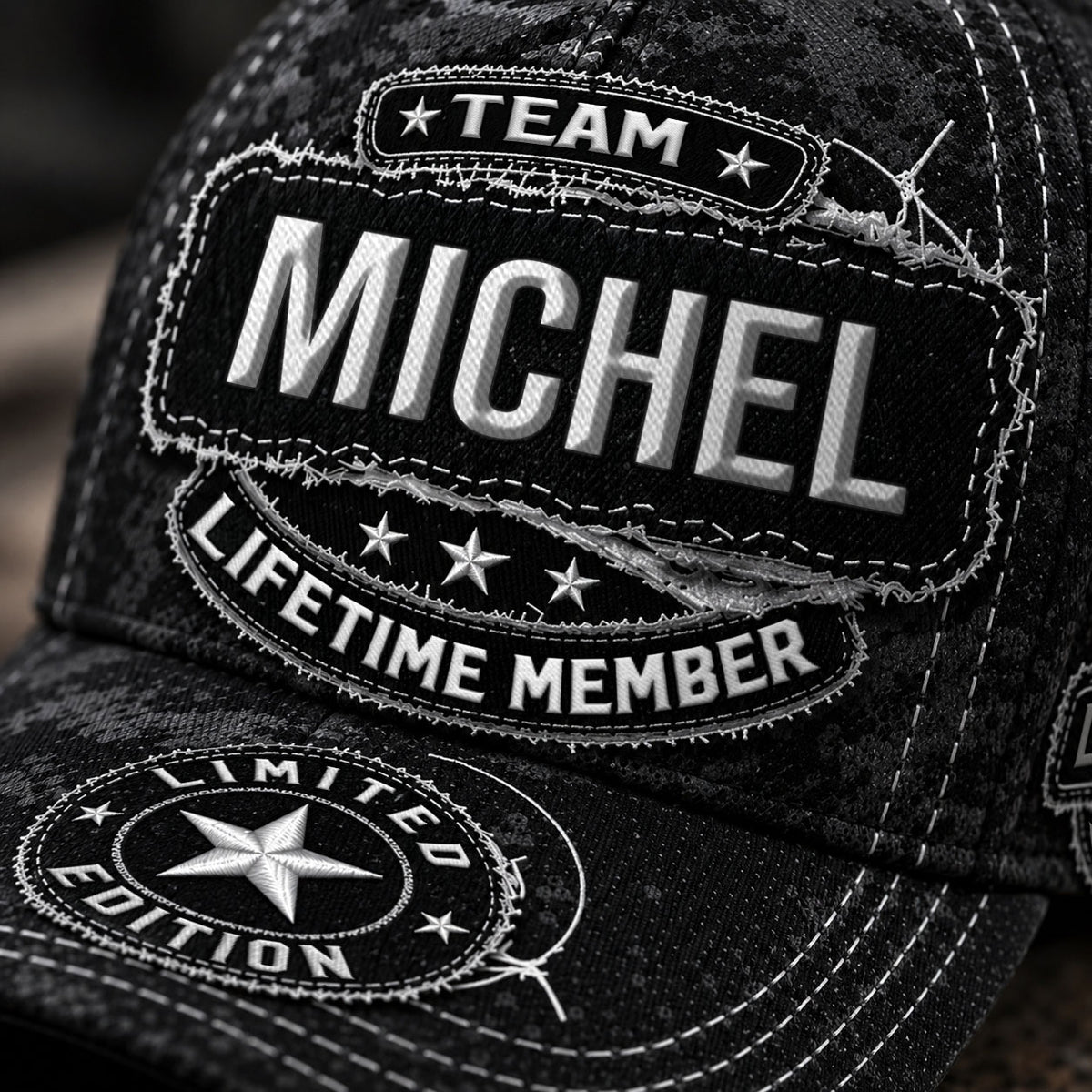 MICHEL TC03 HH79  Personalized Black Camo Baseball Cap, Custom Name Family Hat