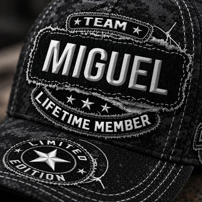 MIGUEL TC03 HH79  Personalized Black Camo Baseball Cap, Custom Name Family Hat
