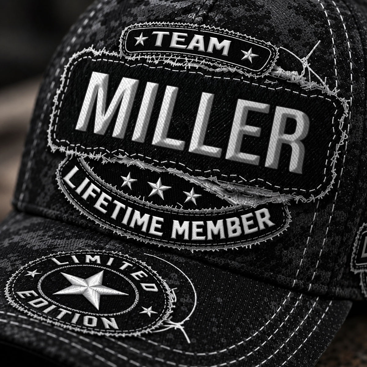 MILLER TC03 HH79  Personalized Black Camo Baseball Cap, Custom Name Family Hat