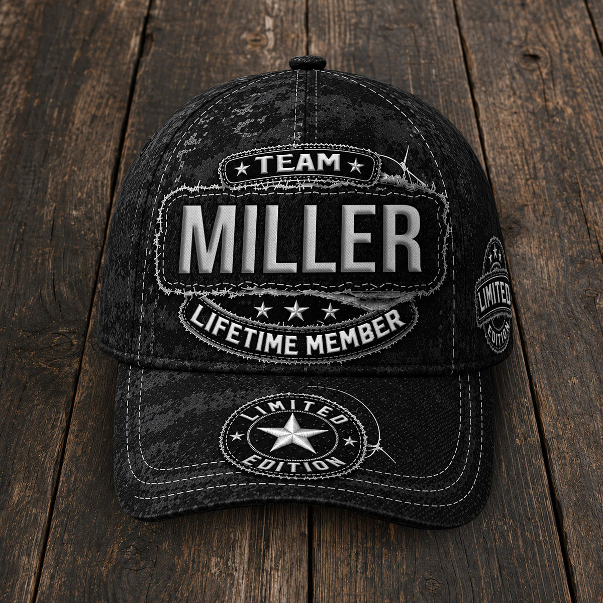 MILLER TC03 HH79  Personalized Black Camo Baseball Cap, Custom Name Family Hat