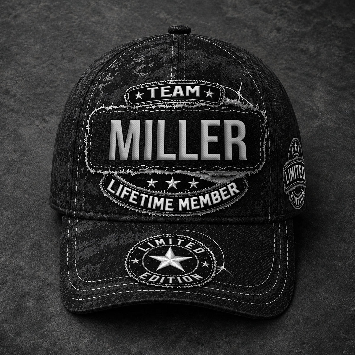 MILLER TC03 HH79  Personalized Black Camo Baseball Cap, Custom Name Family Hat