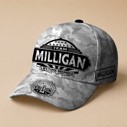 MILLIGAN TC01 HH79 Team Your Name Hat, Personalized Camo Baseball Cap, Custom Family Gift, Gift for Him Her