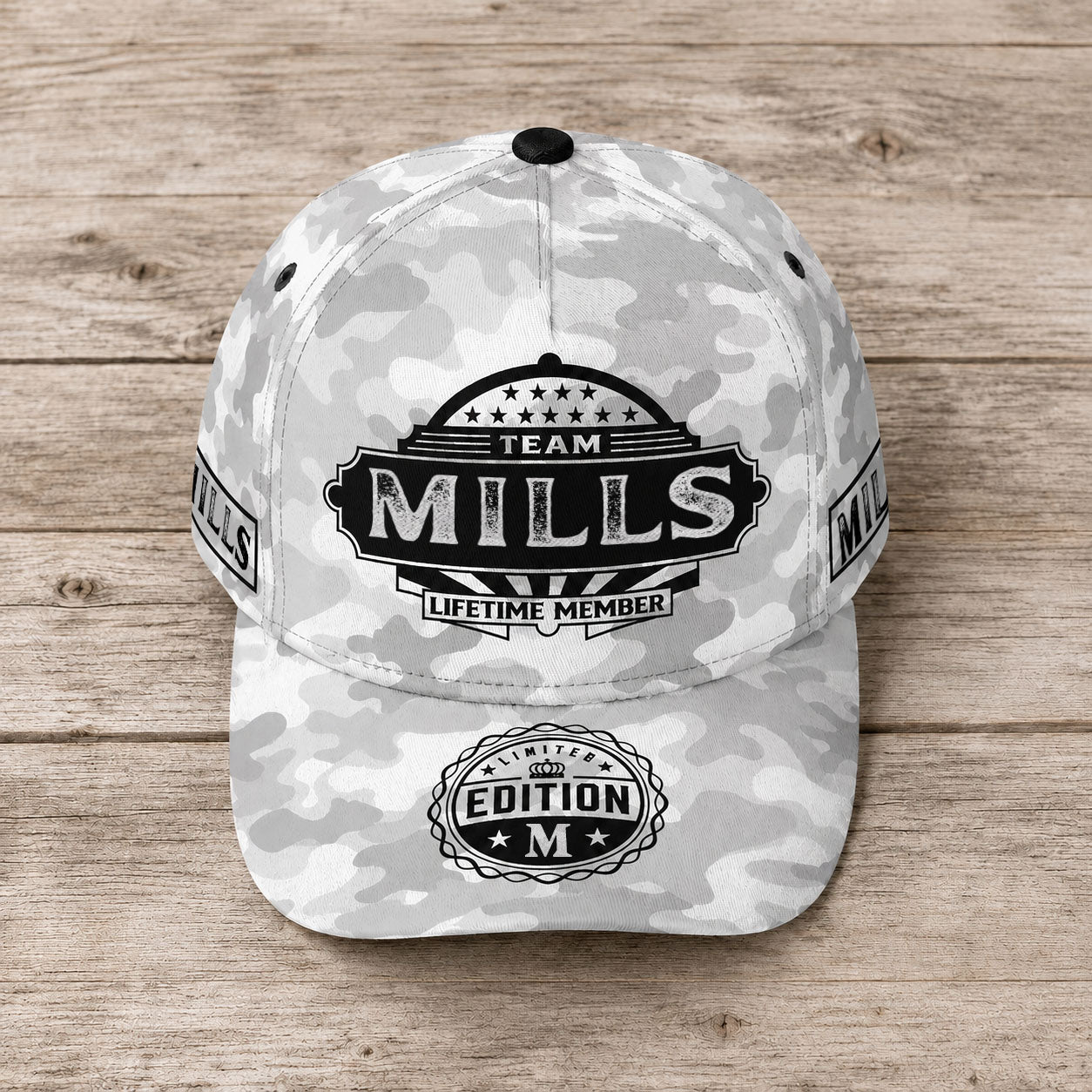 MILLS TC01 HH79 Team Your Name Hat, Personalized Camo Baseball Cap, Custom Family Gift, Gift for Him Her