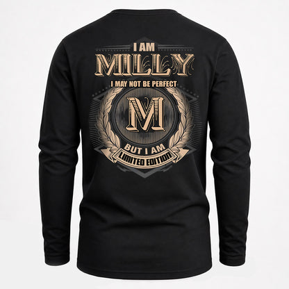 MILLY 2K-101–Personalized Name Quote Apparel “I Am NAME May Not Be Perfect But I Am Limited Edition”