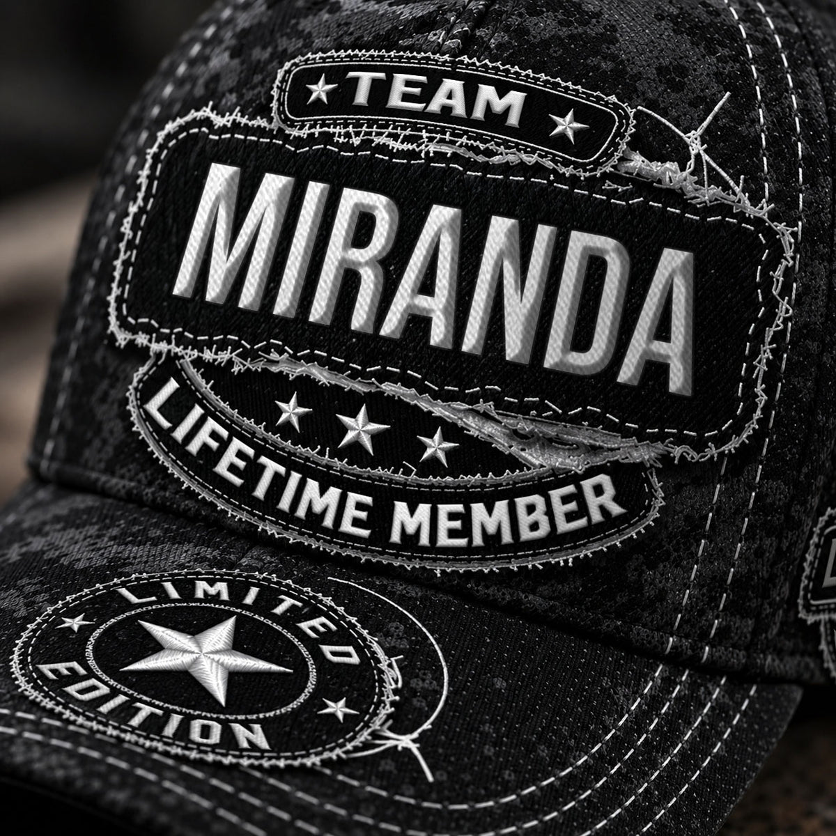 MIRANDA TC03 HH79  Personalized Black Camo Baseball Cap, Custom Name Family Hat