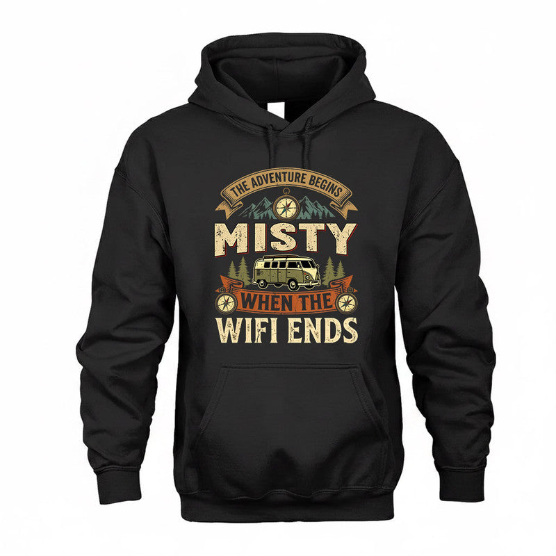 MISTY TT898-K6-229 – Personalized Funny Camping Quote Apparel “The Adventure Begins When The WiFi Ends”