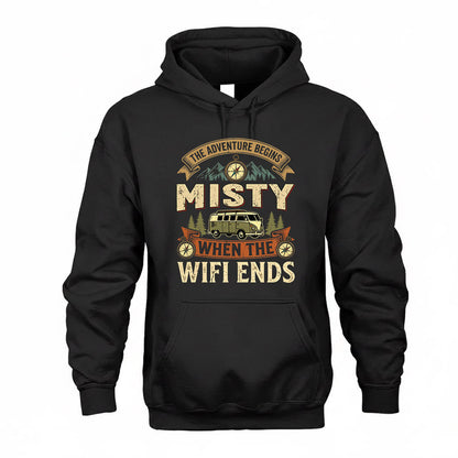 MISTY TT898-K6-229 – Personalized Funny Camping Quote Apparel “The Adventure Begins When The WiFi Ends”